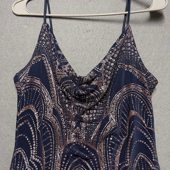 Jump Apparel Dress Womens Medium Navy Blue Rose Gold Glitter Art Deco Party USA - Picture 3 of 10